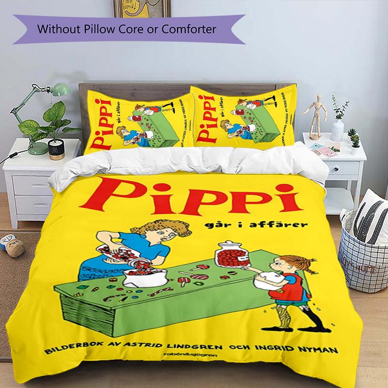 Pippi Longstocking 3pcs Bedding Set Duvet Cover Closure Includes 1 Duvet Cover & 2 Pillowcases for All Seasons Bedroom Home Dorm Decor