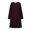 Fall and Winter New Women's Clothing Work Clothing Simple All-Match Long Sleeves Crew Neck Casual Plain Stitch Dress 2142269