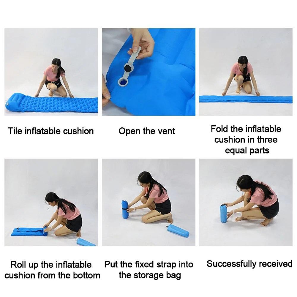 Ultralight Inflatable Sleeping Pad Fast Filling Air Bag Camping Mat Inflatable Mattress with Pillow Life Rescue Cushion Pad Bed