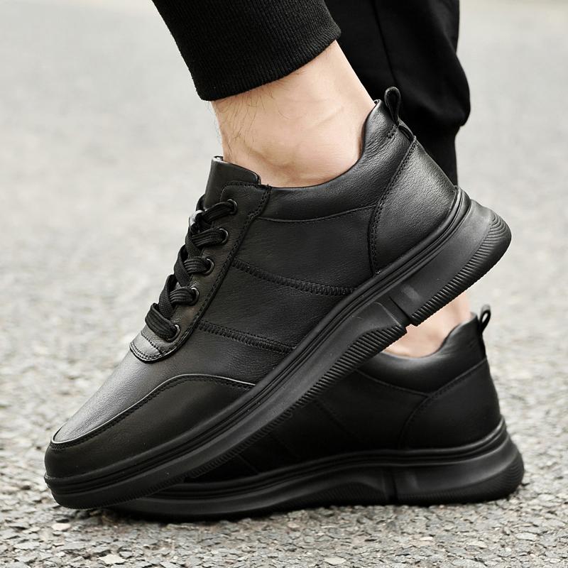 Spring Summer Black White Genuine Leather Men's Shoes Fashion Casual Sneakers Wild Mens Flat Shoes Non-slip Board Shoes