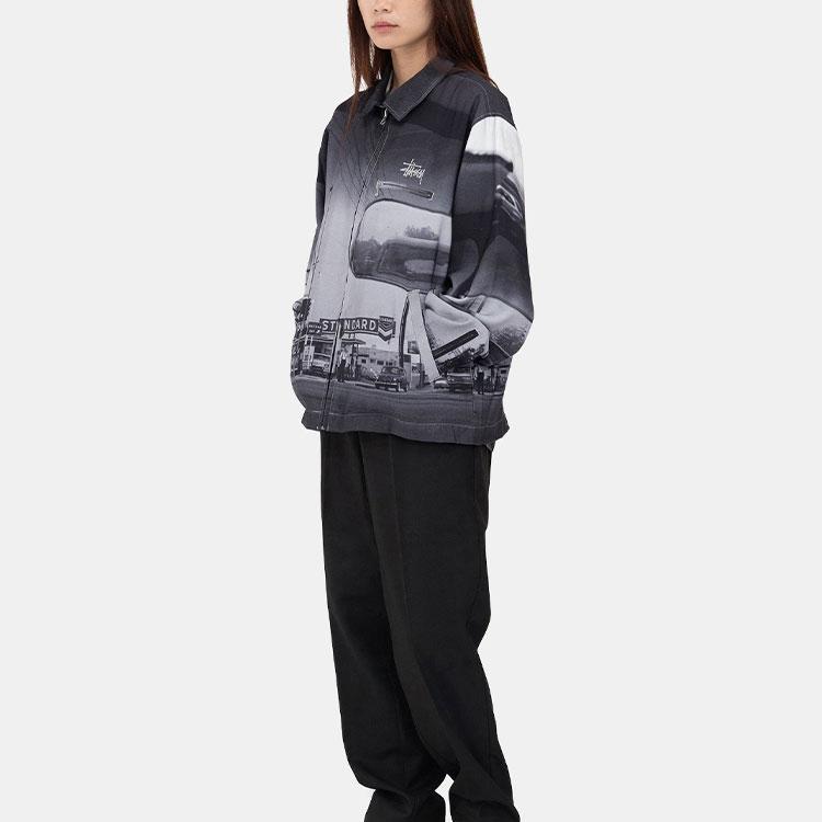 Stussy SS22 Фото Принт Молния Американский Винтаж Куртка Унисекс куртки Черный 115648
