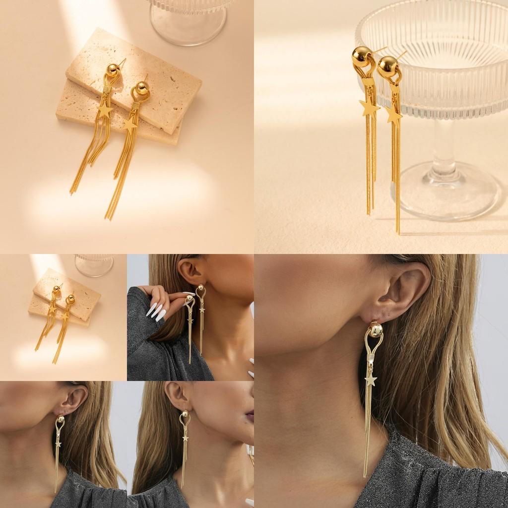 Модные серьги-кисточки со звездами для женщин, современные золотые длинные подвесные серьги