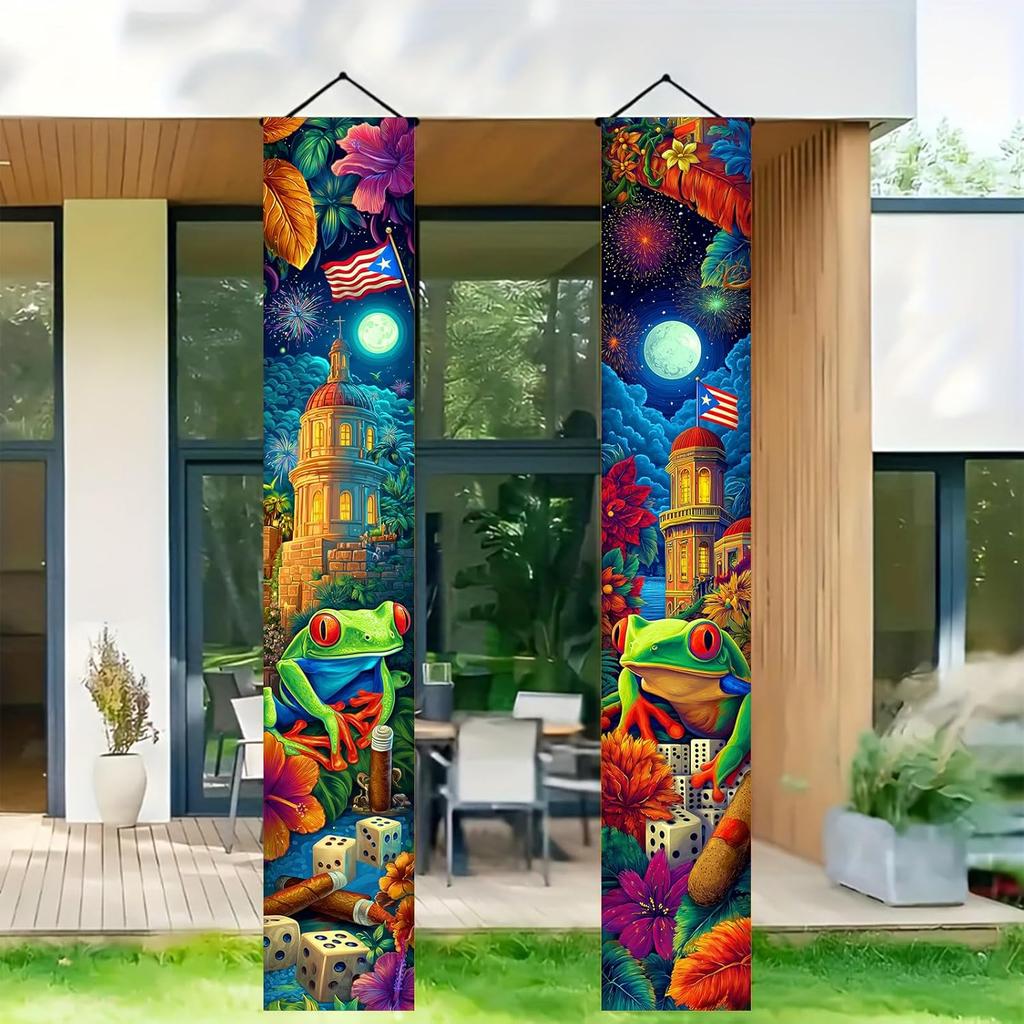 Puerto Rico Door Banner 71 x 12 Inch Vertical Hanging Sign Puerto Rican Flag Theme Decoration for Home Porch Entryway Wall Patio Garden Festival