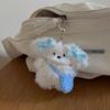 Blue Bow Pearl Necklace Bunny Bag Pendant, Knitted Backpack Doll Bunny Keychain Pendant