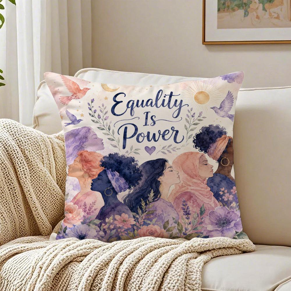 Equality Is Power Cushion Cover Breathable Organic Short Plush Cushion Covers Machine Washable Wrinkle-Resistant Soft Durable