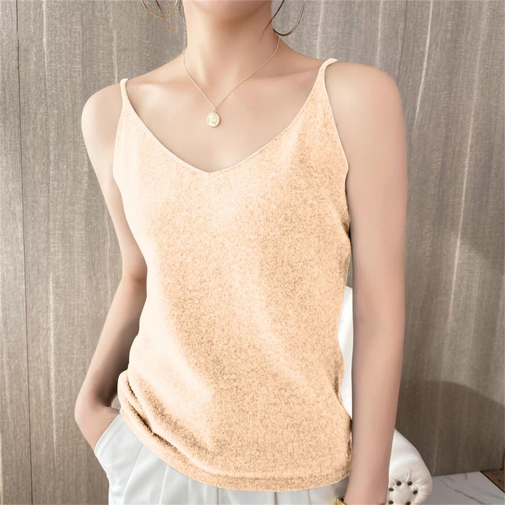 Женские трикотажные топы с V-образным вырезом, повседневные блузки без рукавов, однотонные базовые майки