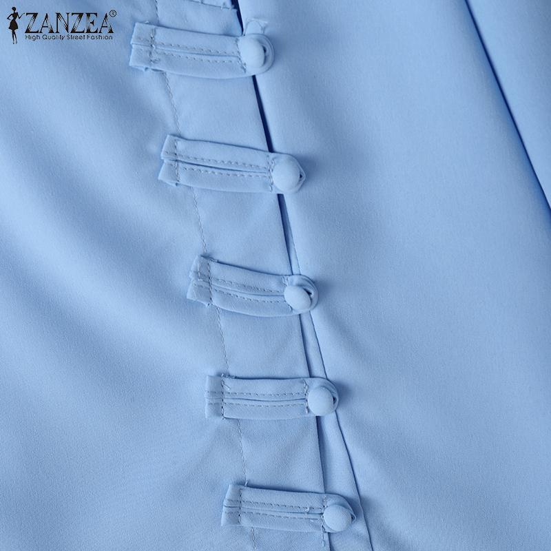 ZANZEA Женская летняя блузка с V-образным вырезом, однотонная, с рукавом до локтя