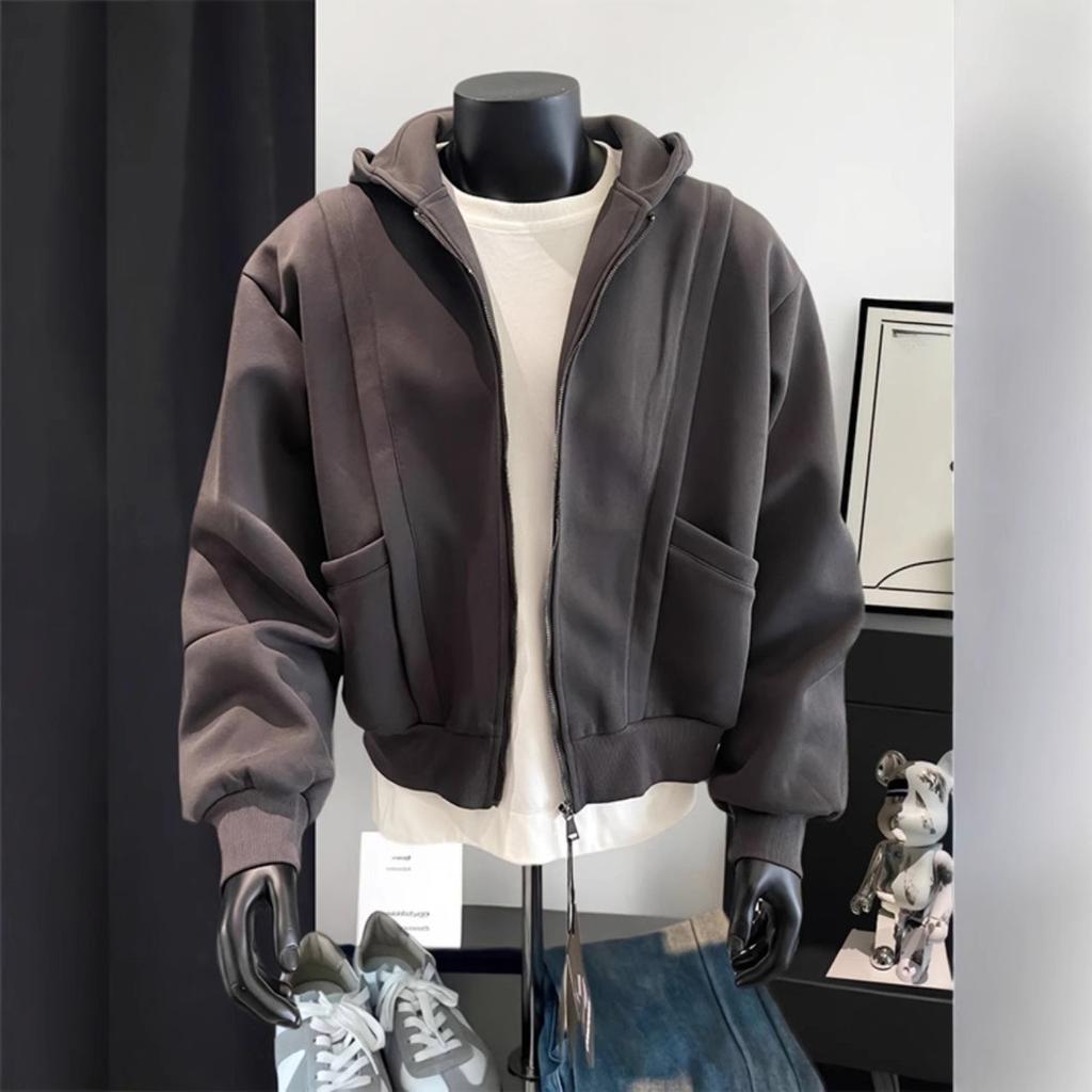 Короткий свитер мужской осенне-зимний на молнии, худи