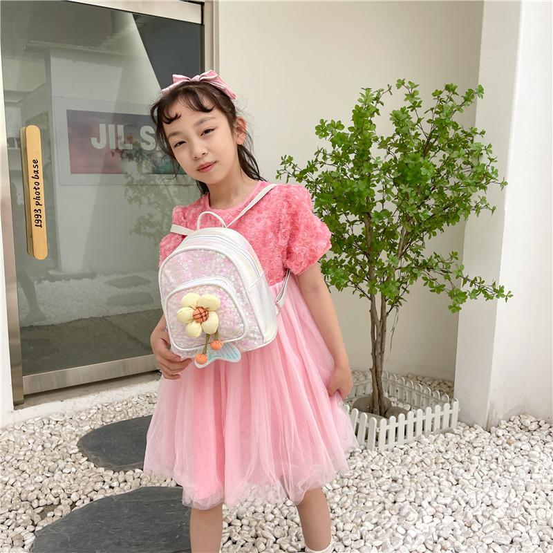 Очаровательный детский рюкзак с розово-голубым цветочным пайеточным дизайном для школы и занятий танцами