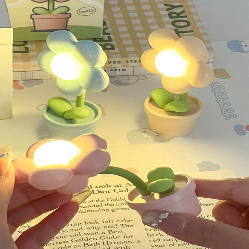 Mini Led Flower Night Light Cute Small Table Lamp Desktop Ornament Bedside Bedroom Ambient Lights Children Toy Kids Holiday Gift
