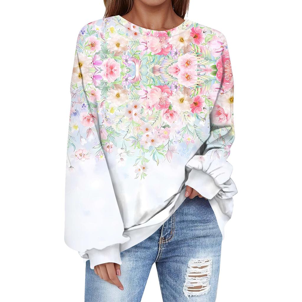 Толстовка большого размера для женщин с круглым вырезом и принтом, с длинным рукавом, толстовка