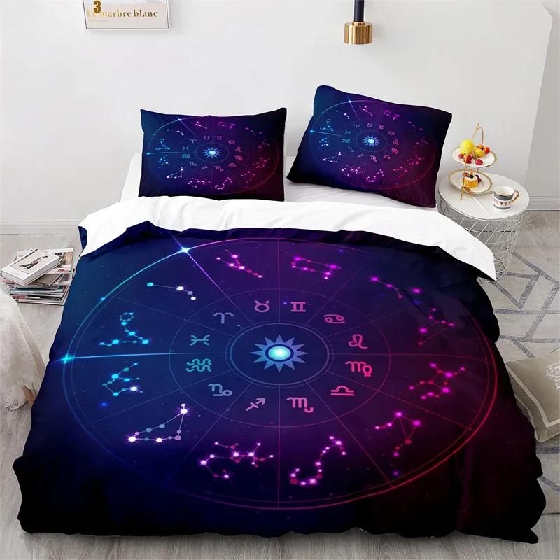 Пододеяльник «Солнце и Луна» King Microfiber Astrology Постельное белье Двенадцать созвездий Зодиака Одеяло Покрывало для детей Мальчиков Девочек