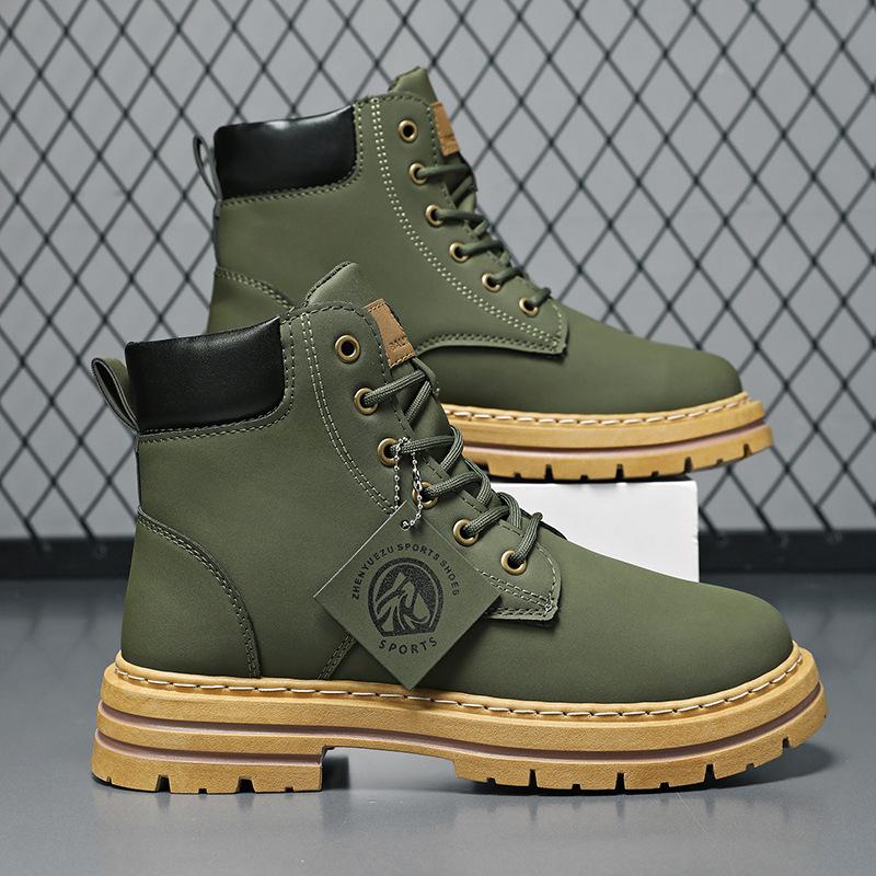 Ботинки Мартина Мужские 2024 Зимние Высокие Британский Стиль Ретро Желтые Ботинки Увеличивающие Рост Толстая Подошва Рабочие Ботинки