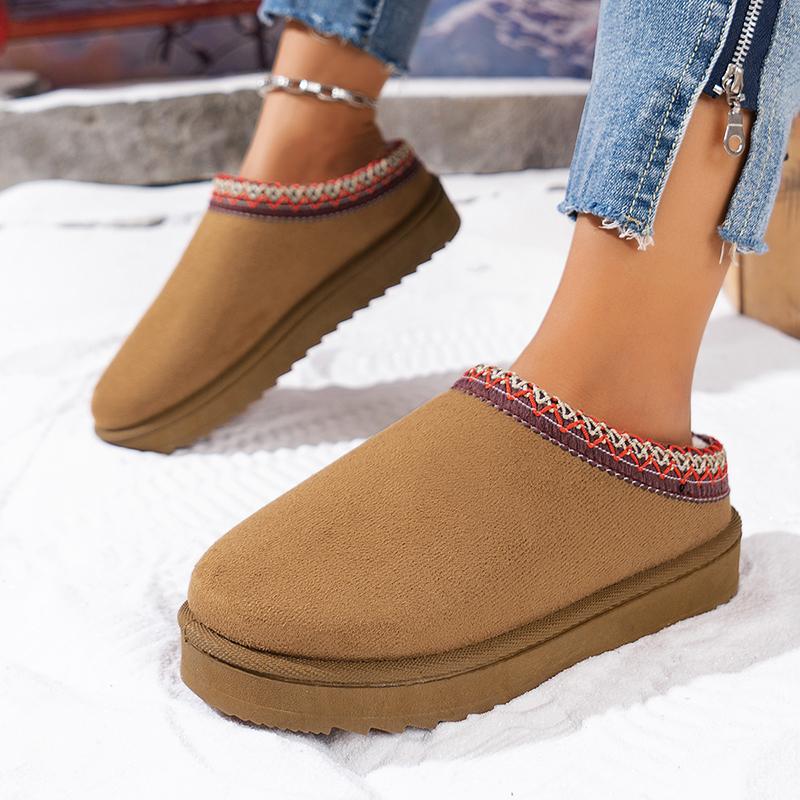 Women Snow Boots for Warm Suede Leather Boots Autumn Winter Slip On Platform Boats Close Toe Hair Half Slipper Cotton Shoes