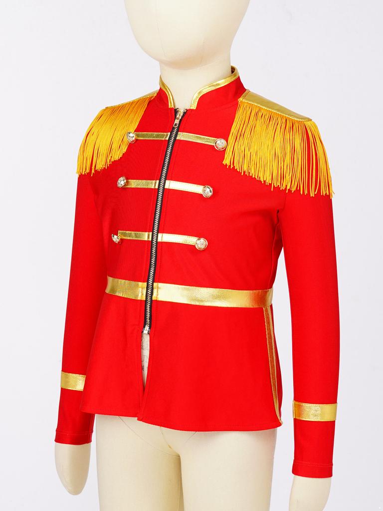 Костюм циркового конферансье для девочек, с длинным рукавом, на молнии спереди, с кисточками на плечах, пальто, костюм для вечеринки, карнавала, косплея, выступления