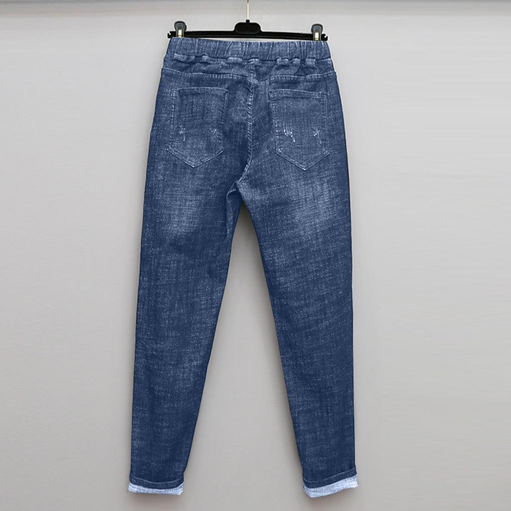 Женские брюки большого размера, эластичные джинсы, свободные полуэластичные брюки