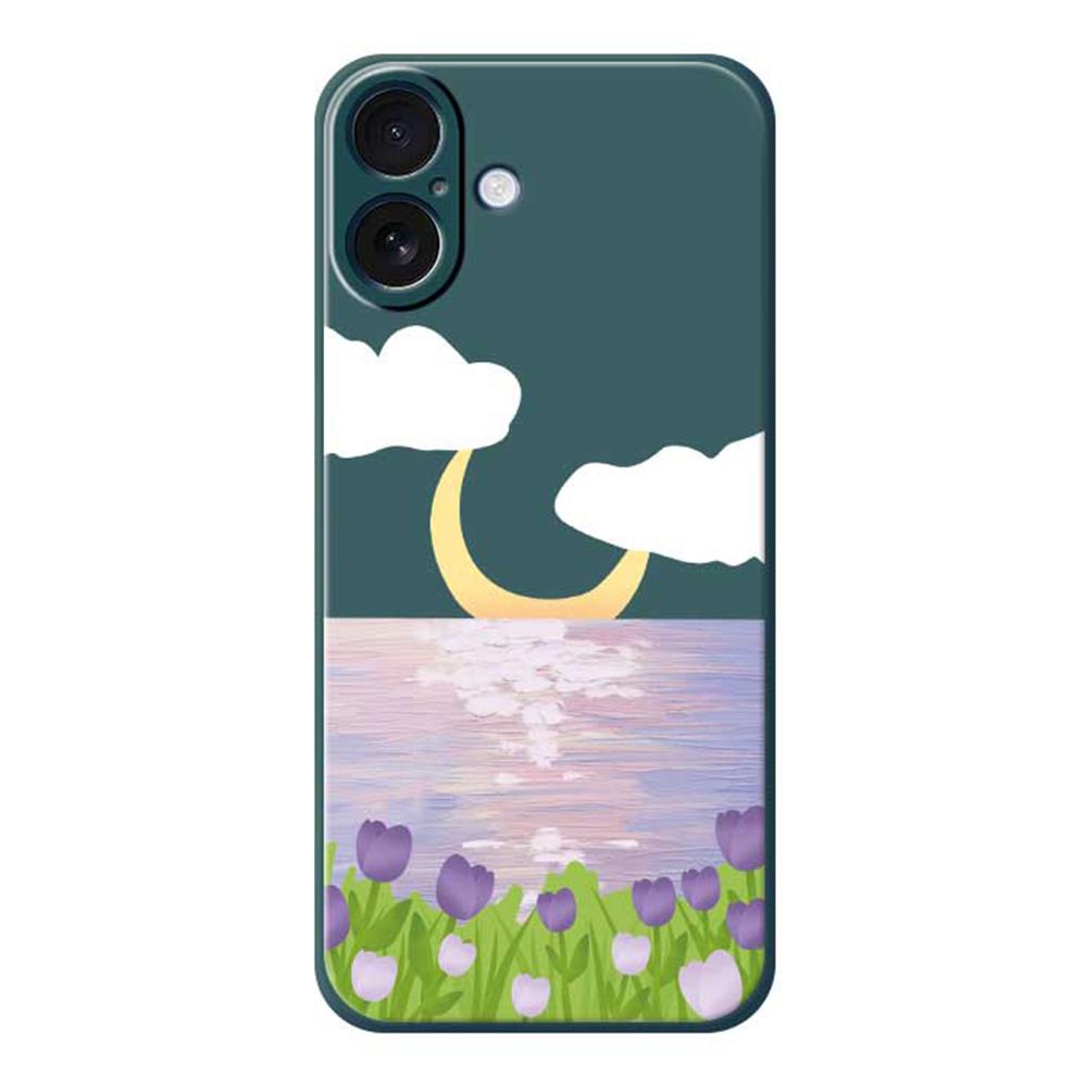 For iPhone 17 Case Flowers and Sea Pattern Printing Straight Edge TPU Phone Back Cover