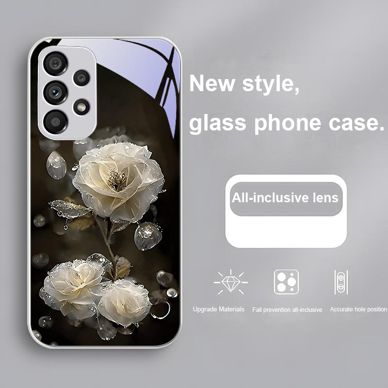Увлажняющий Розовый Цветок Для Samsung Galaxy S23 24 Plus S20 21 FE S25 Ultra A70 72 73 51 52 53 Закаленное Стекло Чехол для Телефона