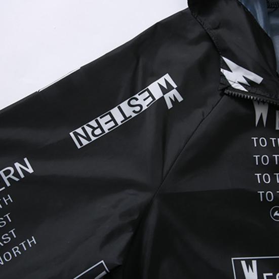 Men Jacket Hooded Zipper Closure Anti-UV Breathable Windproof Daily Wear Elastic Cuff Letter Print Jacket Coat for Daily Life