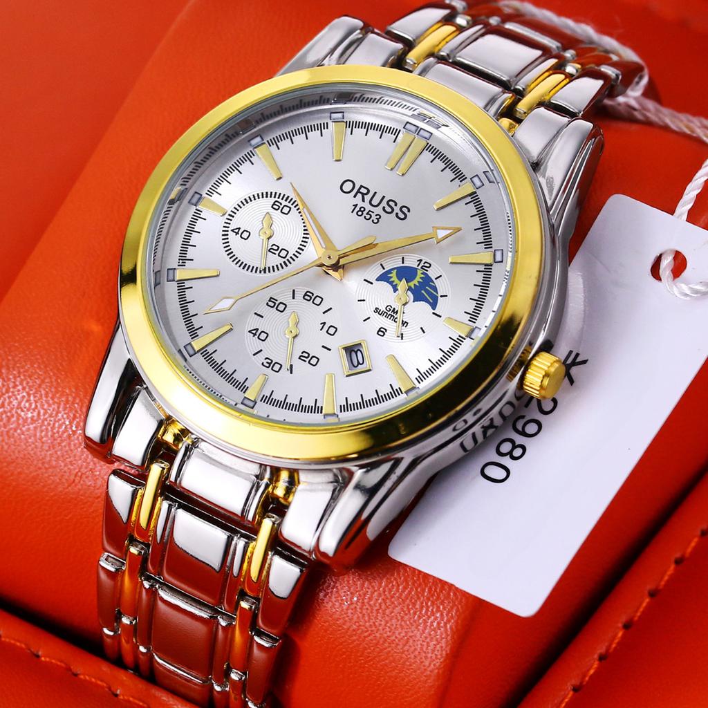 ORUSS Men's Steel Band Waterproof Quartz Watch High-grade Automatic Movement Watch Men's Fashion Luminous Waterproof
