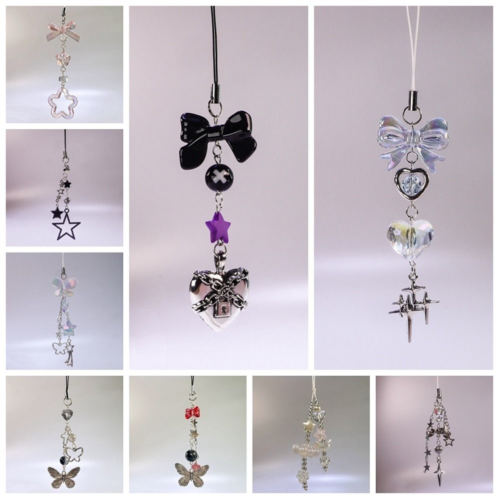 Pink Kawaii Y2K Star Phone Charms Pendant Cute Butterfly Bead Handmade Sweet Girl Keychain For Camera New