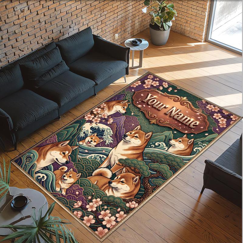 Floral Theme Crystal Velvet Rug Personalized Custom Name Text Soft Floor Mat Home Decor