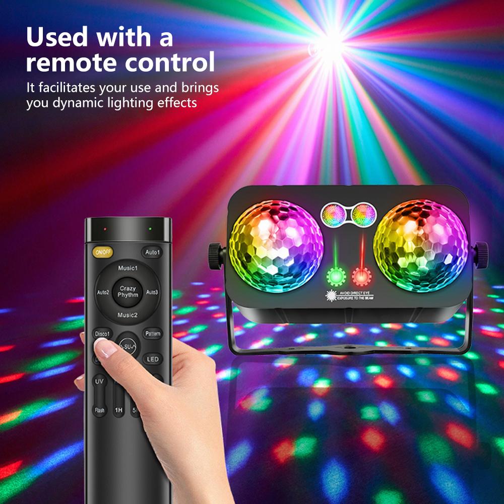 DJ Party Disco Ball Night Light Sound Activated 4 in 1 LED Stage Lights Strobe Pattern Light for Home Room Dance Parties