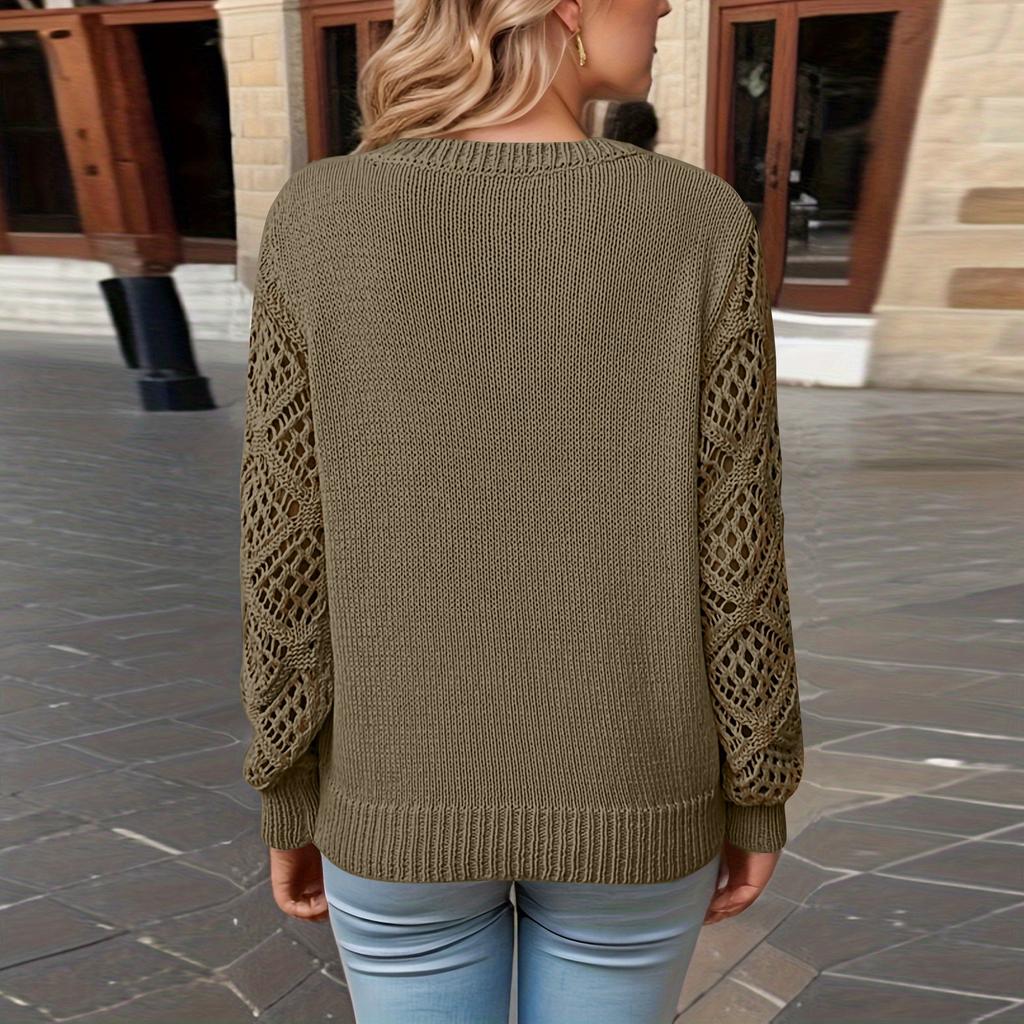 Women's Fashion Casual V-Neck Long Sleeve Loose Personalized Solid Color Sweater