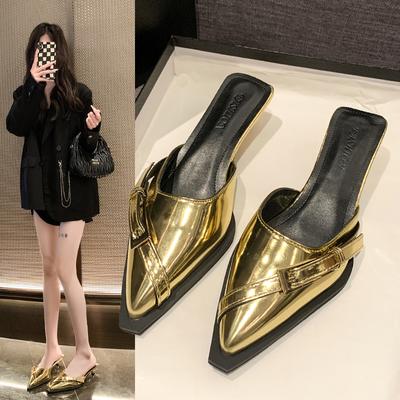 Модные женские туфли-лодочки с заостренным ремнем и пряжкой на тонком каблуке в стиле феи 2024 года, модные босоножки из лакированной кожи на среднем каблуке