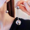 Silver Needle Tassel Earrings with Metal Ball - European & American Style Fashion Niche