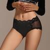 Satin Cool Lace Underwear Women's Ice Silk Breathable Mulberry Silk Crotch Mesh Medium High Waist Triangle Panties