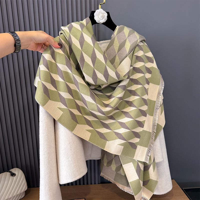 Imitation Cashmere Retro Plaid Pattern Simple Rhombus Pattern Printing Personality High-End Scarf Women