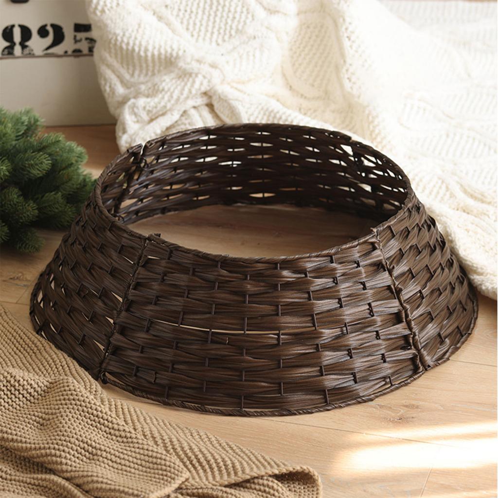 Rustic Christmas Tree Collar Woven Wicker Tree Base Stand Cover For Artificial Holiday Decoration Ring Skirt Basket For Tree, Natural & Stable