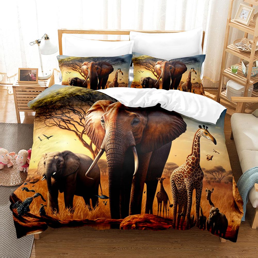 Africa Elephant Bedding Set 3D Print Wild Animals Adult Boy Girl Bedroom Decoration Duvet Cover Set Single Double Size Bed Linen