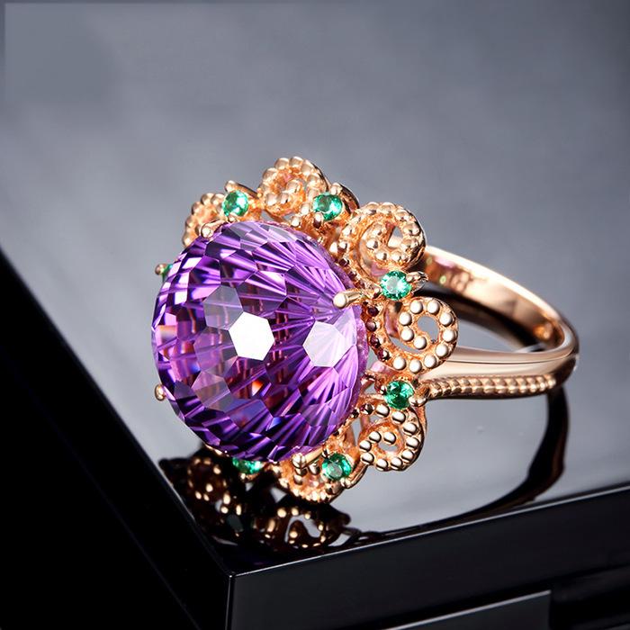 14k Rose Gold Real Amethyst Ring Women Anillos De Bizuteria Real Natural Amethyst Gemstone 14k Rose Gold Jewelry Anillos De Ring