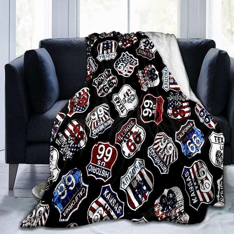 1PC Highway 66 pattern blanket, all season lightweight home office outdoor nap multifunctional blanket