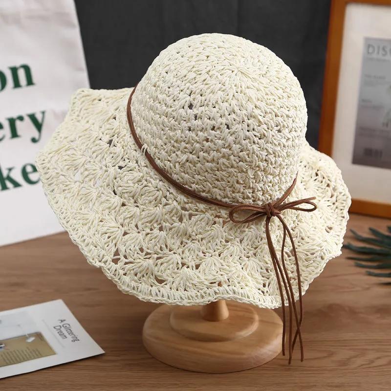 Women's Summer Hollow Out Straw Bow Hat Sunscreen Hat Foldable Vacation Beach Hat Crochet Fisherman Hat All Match Sun Hat