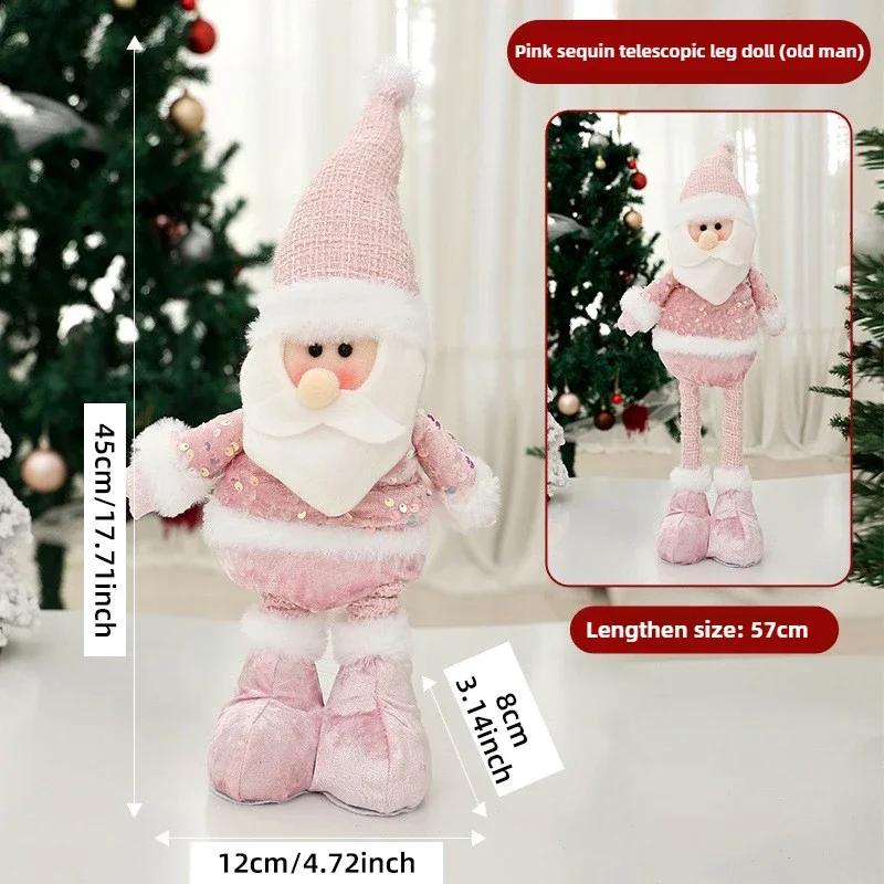 Pink Sequin Poseable Doll Christmas Snowman Santa Reindeer Winter Window Decoration Plush Hat Scarf Indoor Holiday Decor