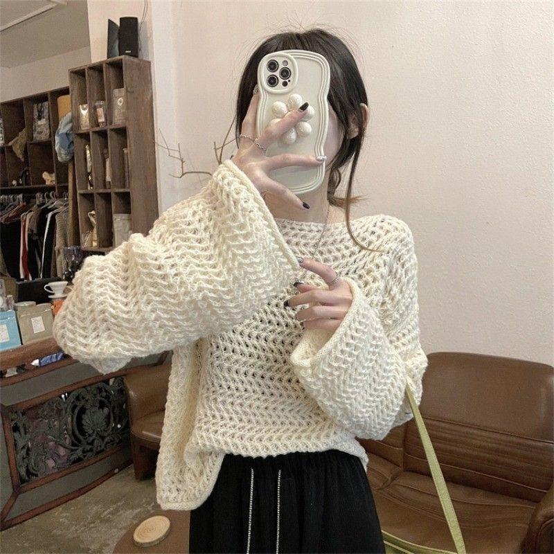 Pineapple Pattern Pullover Gentle Soft and Glutinous Loose Collarbone Sweater Women Spring and Autumn Knitted Sweater Pullover