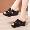 Plus Size 33-43 Casual Outside Medium Heels Platform Wedges Slippers Women Shoes Summer 2025 Beach Office Soft Leather Slides
