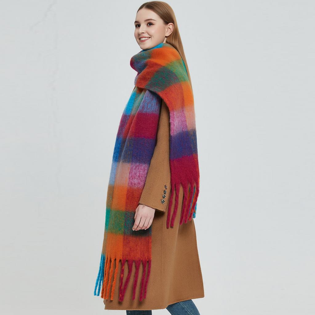 Autumn Winter Tassel Shawl Female Warm Colorful Plaid Scarf