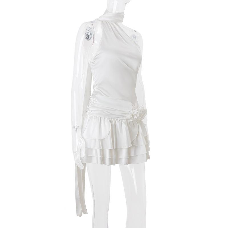 Женские весенние сексуальные темпераментные платья премиум-класса сатиновые платья с открытой спиной на одно плечо