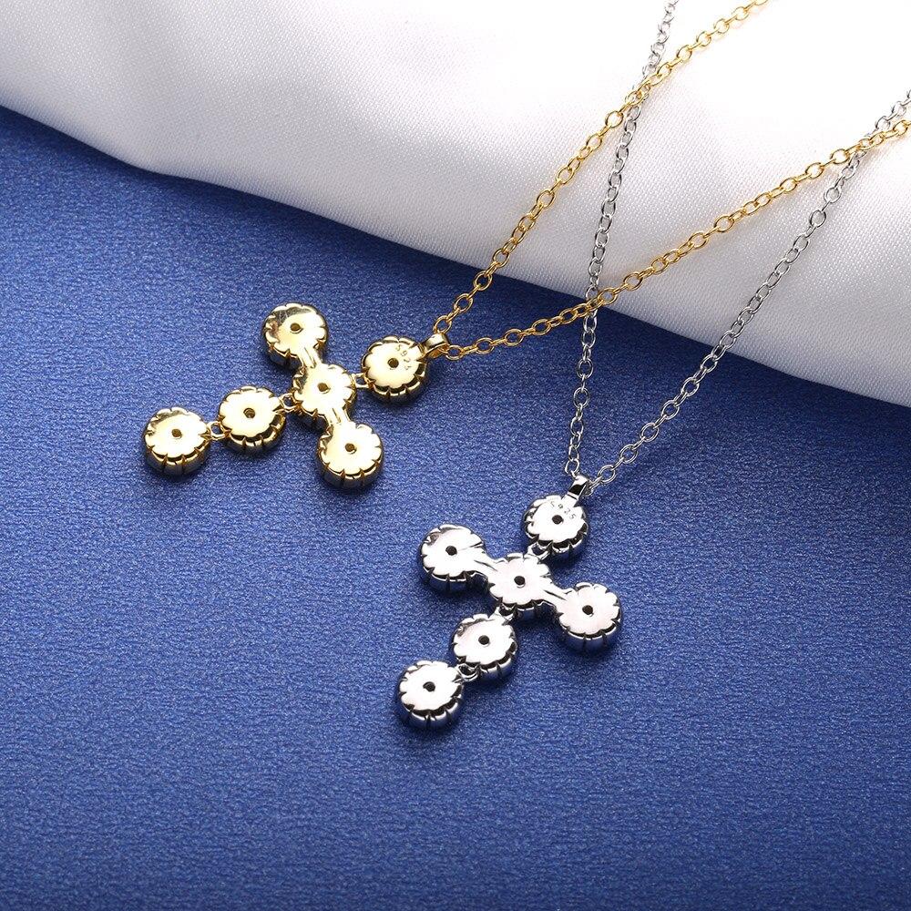 Slovecabin 925 пробы стерлингового серебра длинная цепь D-образный крест цветы кулон ожерелье с прозрачным фианитом корейские женские роскошные ювелирные изделия бренда