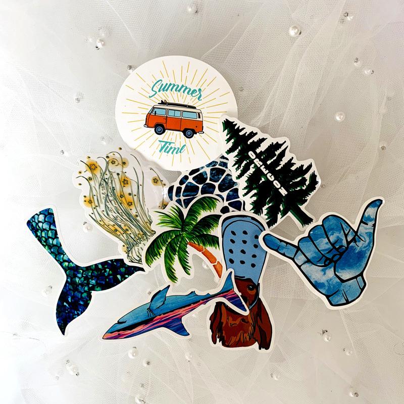 50 шт., наклейки для пляжного серфинга с волнами, такие же милые наклейки, Vtuber, наклейки для багажа, наклейки для кружки, наклейки для украшения ноутбука