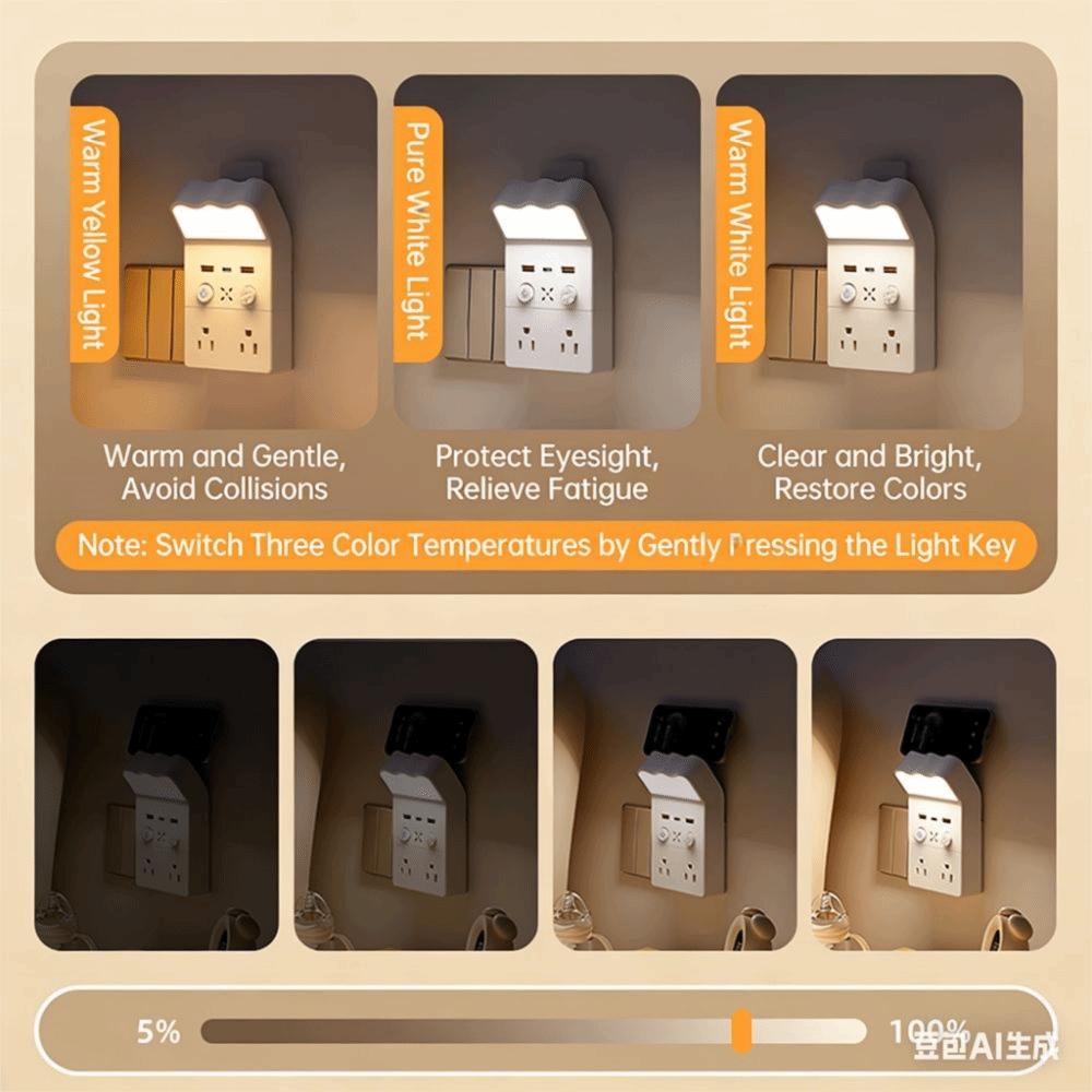 Universal Socket Plug in Night Light Warm White LED Outlet Power Strip Socket Wall Lamp  Dormitory