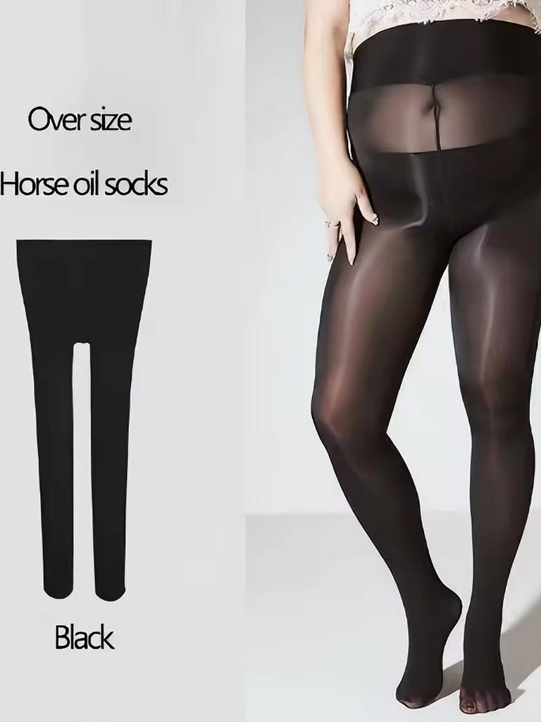 1 Pc Alluring Jet Black Wet Look Shine Shine Transparent Hosiery For Women, Womens, Ultra-Glossy High-Stretch Hosiery For Club & Romantic Occasion
