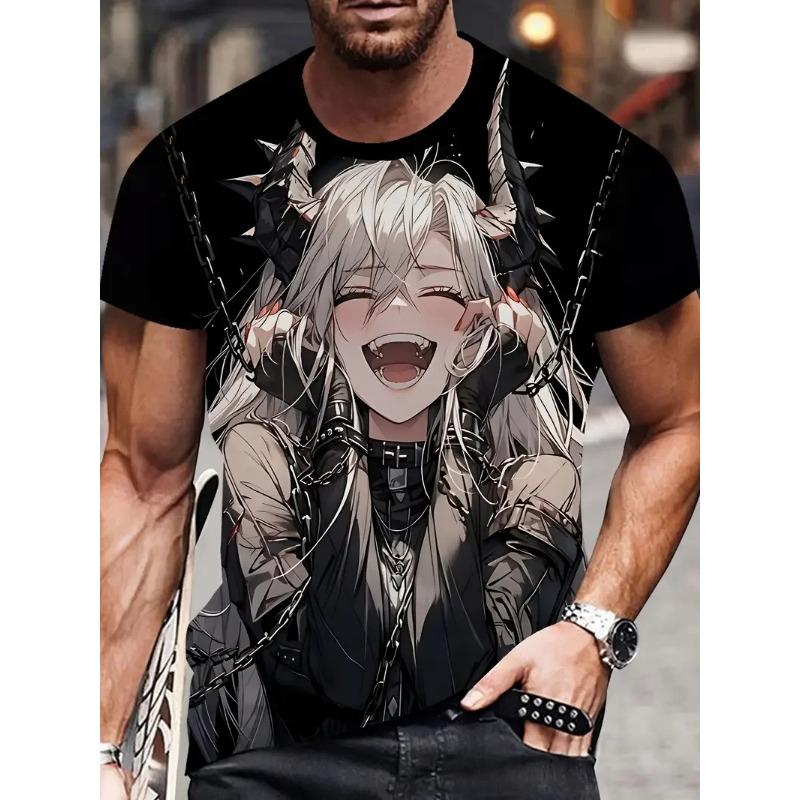 Summer Round Neck 3D Anime Character Print Top Fashionable Casual Short Sleeved Men's T-shirts