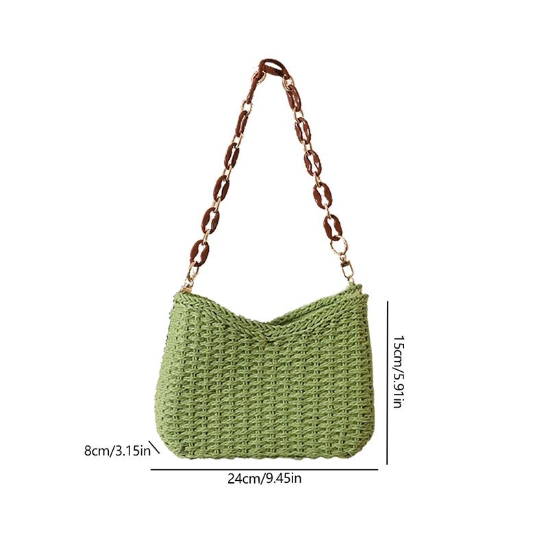 Chain Straw Shoulder Summer Yogodlns Beach Bag For Women Handbag Rattan Hobo Bag Causal Woven Basket Underarm Bag Female Clutch Purse