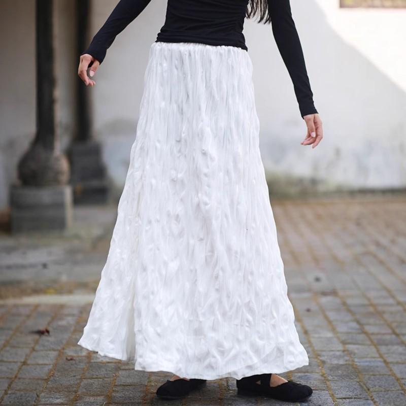 Johnature Женские винтажные юбки А-силуэта с эластичной талией, однотонные осенние мягкие женские повседневные юбки