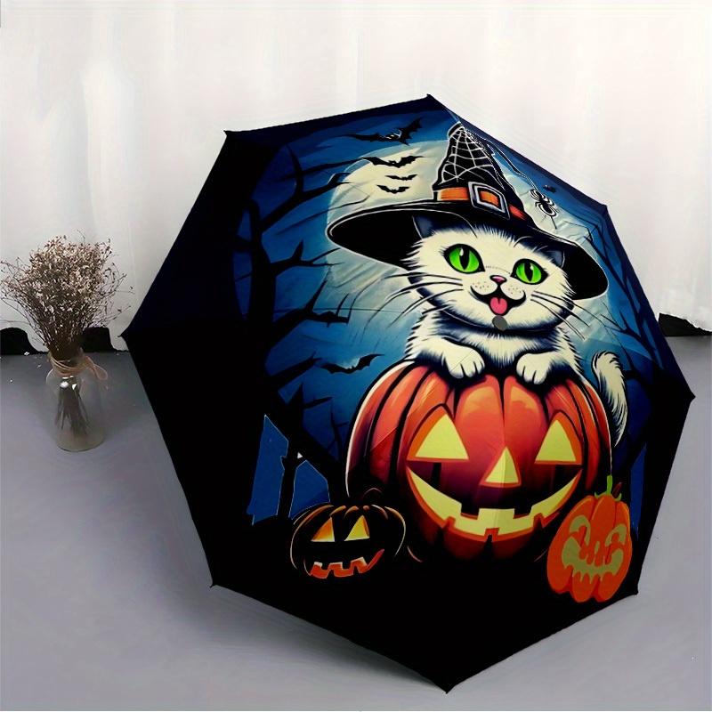 1pc Halloween Cat Auto Open/close, All-Season Portable Folding Umbrella for Women & Men, Travel, Everyday, Formal Events - Compact Luxury Parasol, Out